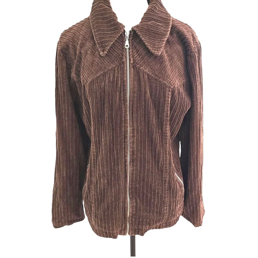 Vintage 90s Urban Vibe Brown Jumbo Corduroy Zip Up Jacket Size Medium Hong Kong
